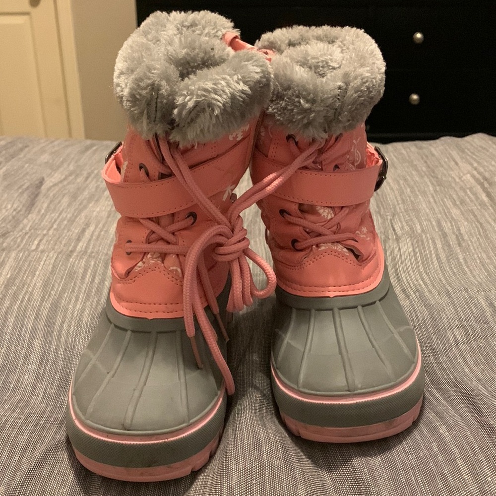 DreamPairs Mid-Calf Girls Winter Snow Boots - Pink